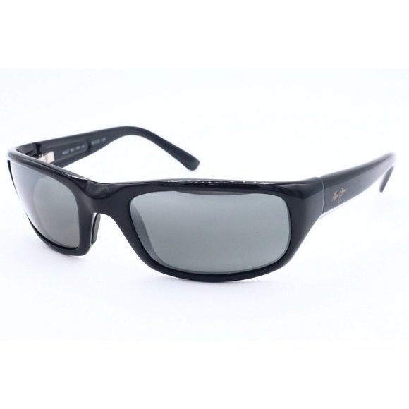 Maui Jim Polarized Wrap Sunglasses MJ 103-02 Gloss Black Neutral Grey (A) - Picture 1 of 7